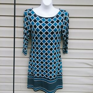 WHBM tunic dress teal black geometric XS